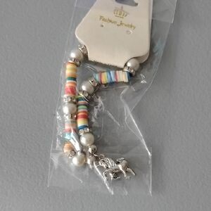Multicolored Beaded Bracelet with Horse Charm